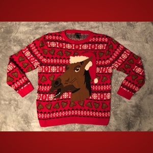 Alex Stevens Horse Face Ugly Christmas Sweater (L)
